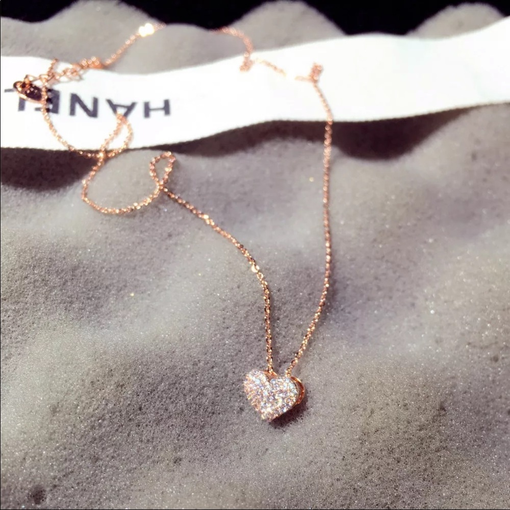 14K gold plated heart pendant rhinestone necklace - Picture 7 of 7